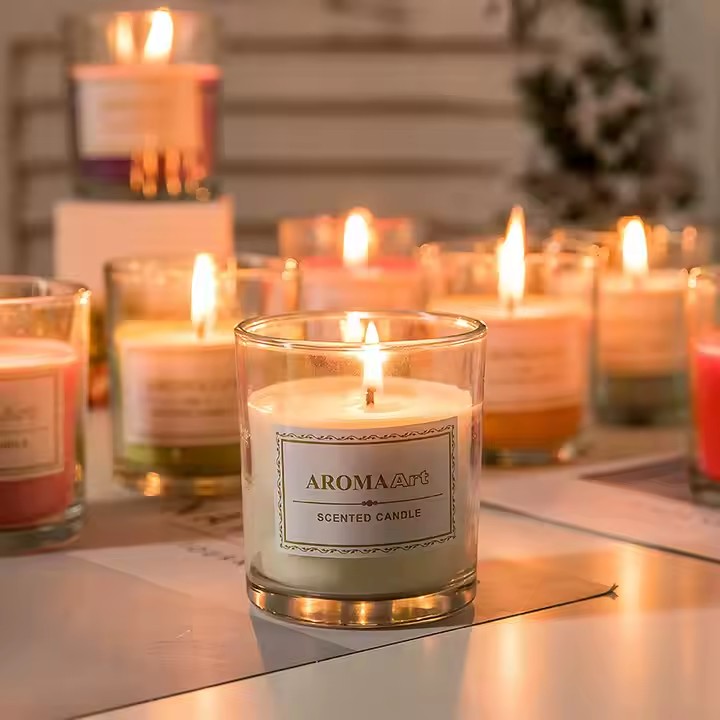 Scented glass jar candle for weddings and home decoration