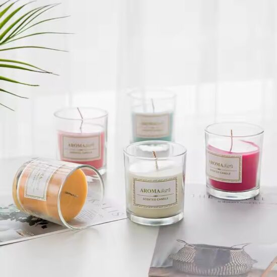 Scented glass jar candle for weddings and home decoration

