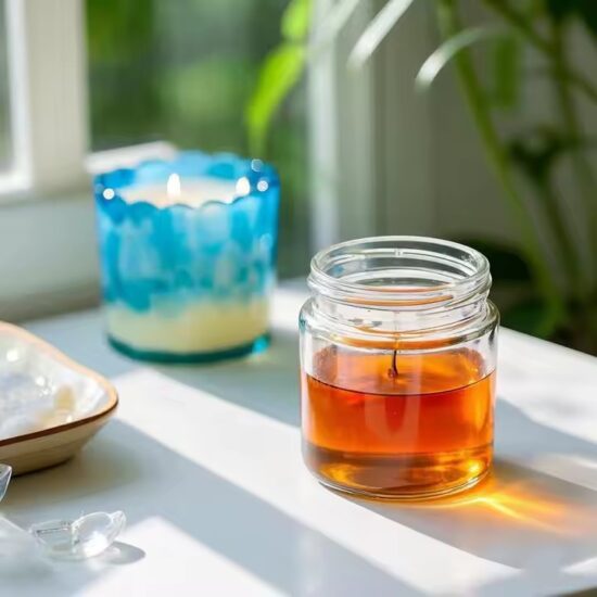 Custom private label colorful soy wax glass jar candle with vibrant design