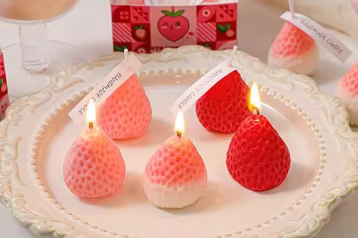 Cute Strawberry Shaped Decorative Candle for Home and Gift