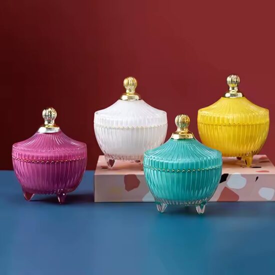 Multicolor soy wax scented candle in glass jar