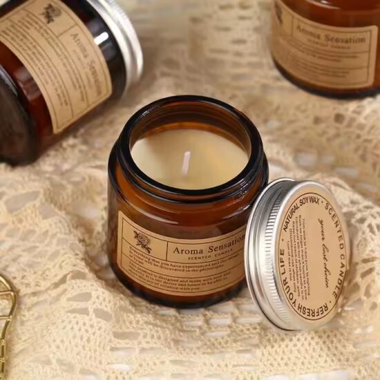 Best-selling soy wax scented candle in clear glass jar for home décor and gifting