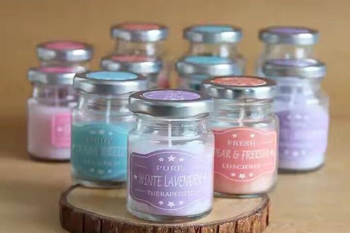Mini milk bottle scented candle in glass jar for gifts and home décor